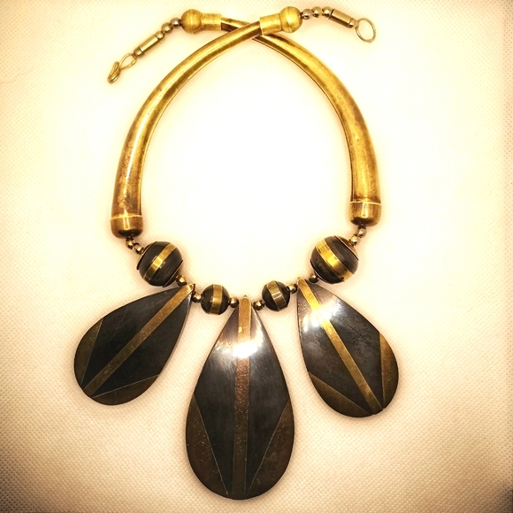 Vintage 1970's brass and bone tribal necklace - Picture 1 of 6